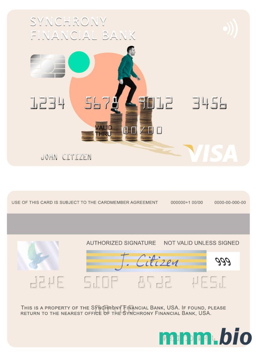 USA Synchrony Financial Bank przykład karty visa w formacie PSD